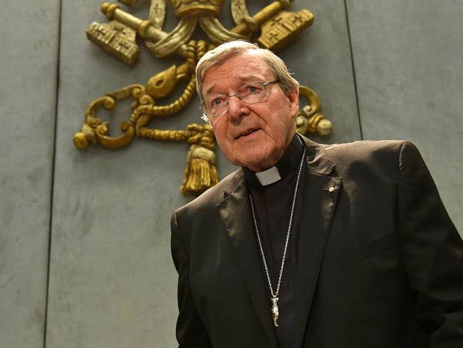 Cardinal George Pell making a statement at the Holy See press office. Picture: AFP Photo/Alberto Pizzoli