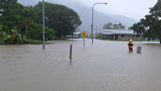 The Bruce Highway is closed in both direction due to heavy rain and flash flooding in the Far North town of Tully. Picture: X/ Queensland Fire and Emergency