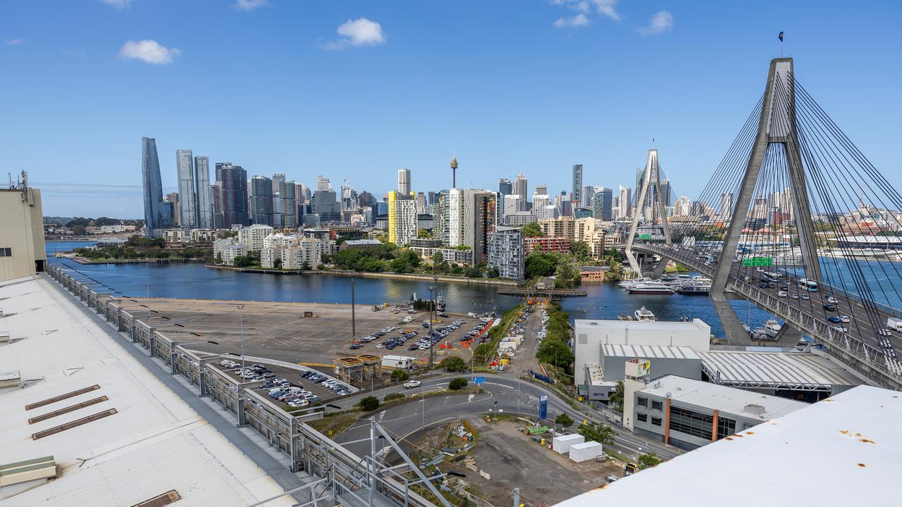 Sydney Harbour views from the top of the cement silo at Glebe Island. Picture: Thomas Lisson