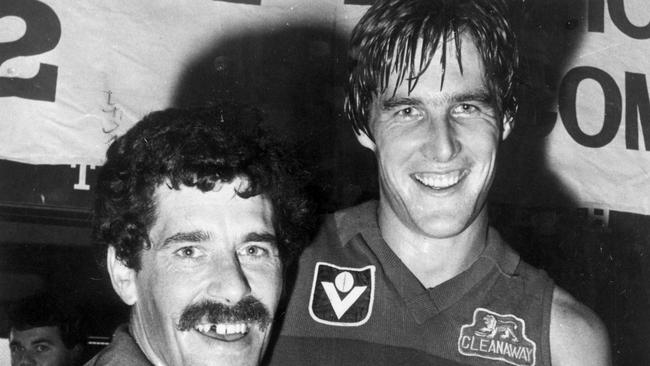 Fitzroy's David McMahon with Rendell in 1983.