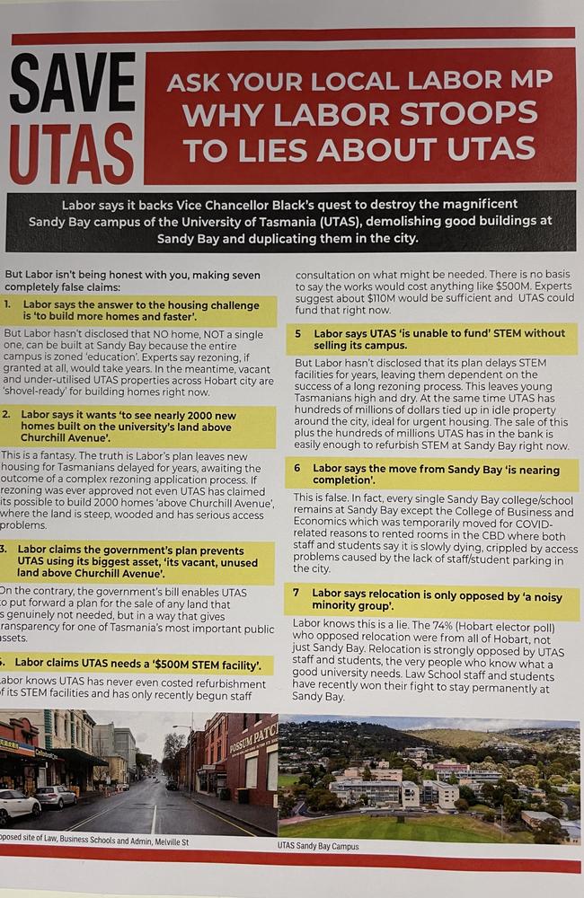 SaveUTAS leaflet on why Labor stoops to lies about UTAS