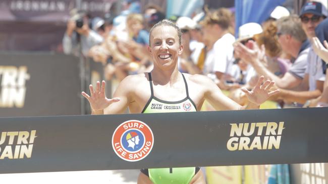 Ironwoman Georgia Miller winning round two of the surf series at Manly. Picture: Supplied