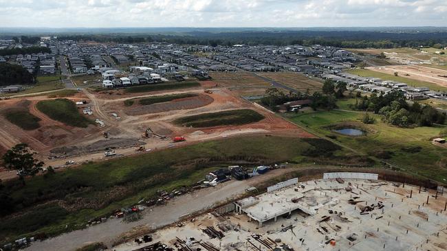 Box Hill in Sydney’s North West where the half-built shopping centre can be seen on Terry Road. Picture: Jonathan Ng