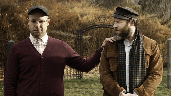 Seth Rogen in his dual roles as Herschel and Ben Greenbaum in American Pickle.