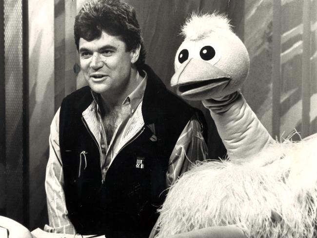 Daryl Somers and Ossie Ostrich on long-running and family-friendly Saturday night show Hey Hey It’s Saturday.