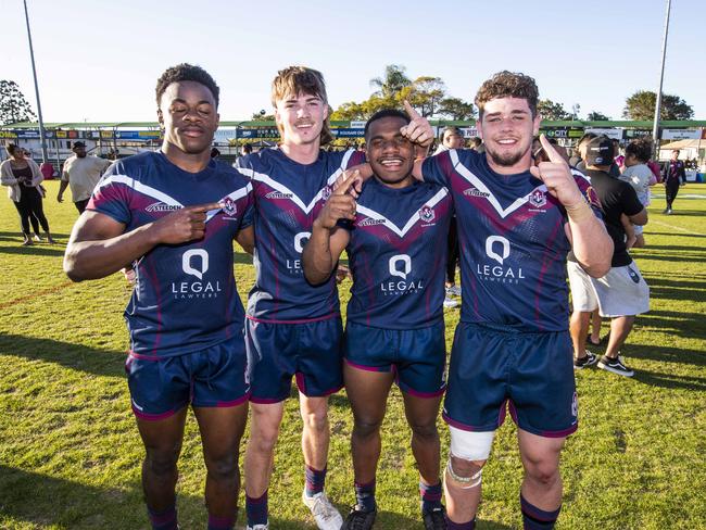Ipswich SHS players celebrate the win. Picture: NIGEL HALLETT