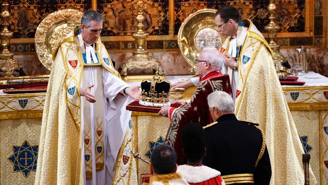 The St Edward's Crown is seen during the coronation of King Charles III and Queen Camilla. Picture: Getty Images