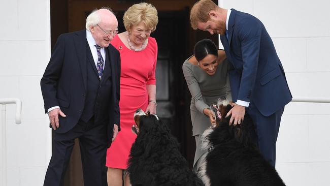 The First Pets were a hit with Harry and Meghan. Picture: Andrew Parsons/Pool/Getty Images