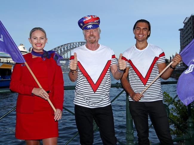 Sir Richard Branson announces Virgin Voyages and Virgin Australia will offer flight and cruise packages for Aussies wanting to cruise the Caribbean. Picture: Toby Zerna