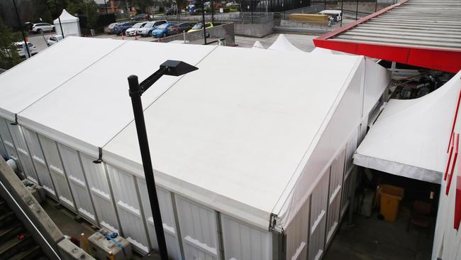 Paramedics have likened the make-do tent in the emergency department to ‘Guantanamo Bay’. Picture: David Crosling