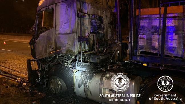 The burnt-out wreck of the truck. Picture: SAPOL