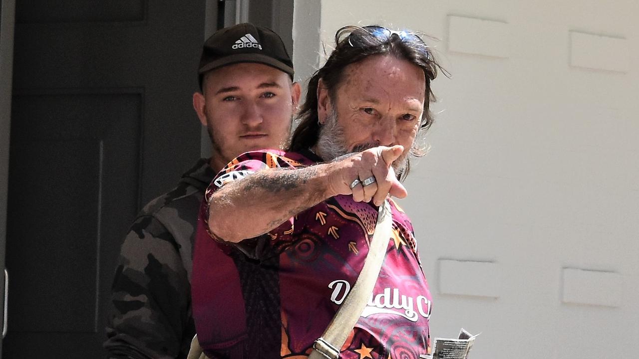 Gregory Hyde and son Thomas leaving the Ingham Magistrates Court after Thomas was handed a lengthy suspended jail sentence for two counts of serious assault of a police officer in relation to the incident at Forrest Beach in 2023. Picture: Cameron Bates