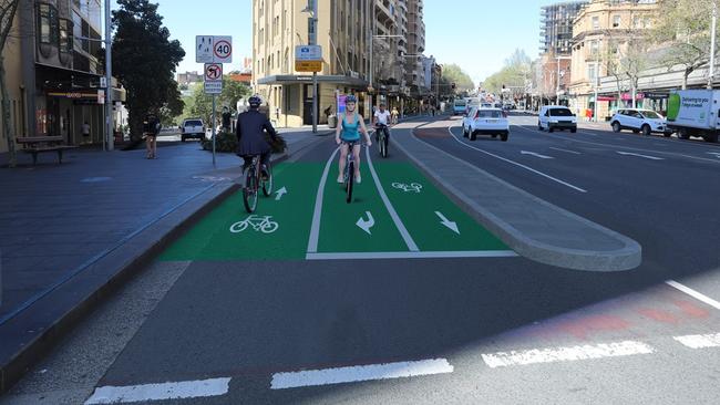 Render of the Oxford St cycleway. Photo: City of Sydney