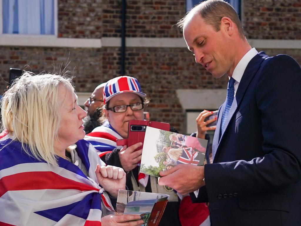 Prince William speaks with well wishers after he visits James' Place Newcastle, a charity that provides help to men experiencing suicidal crisis in the region. Picture: Getty Images