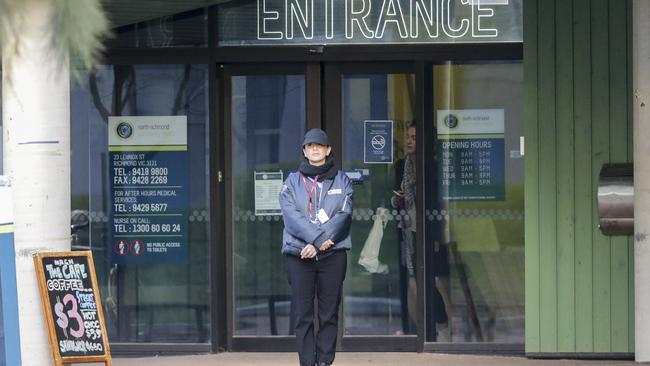 A security guard outside the North Richmond injecting room. Picture: Wayne Taylor