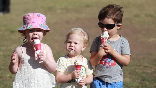 Willow, 2, Jeude, 1, and Kobe, 3, cool down with a tasty treat at the first Park Feast in November. Pictures: Carmela Roche