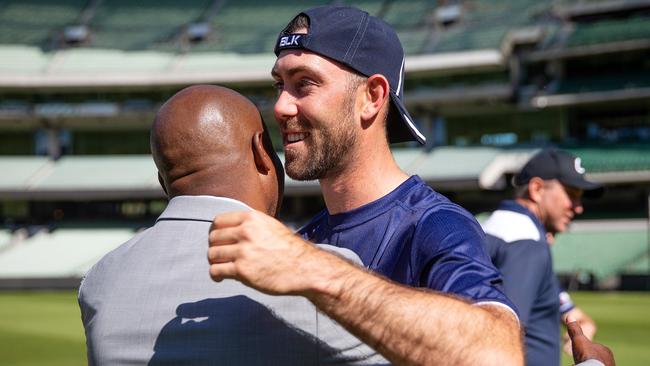 Glenn Maxwell with West Indies great Brian Lara at the MCG. Picture: Mark Stewart