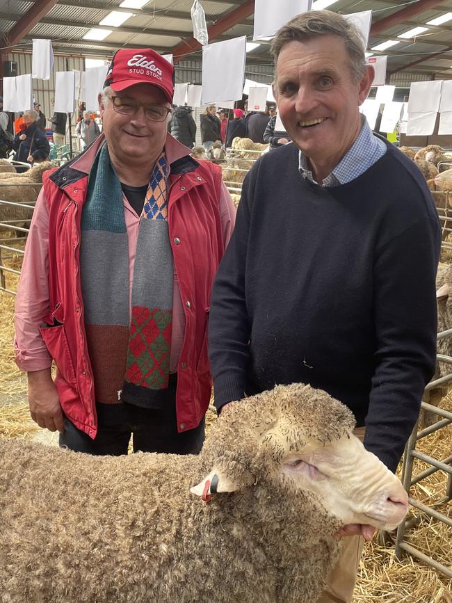 Yarrawonga stud principal Steve Phillips (right) with Elders stud stock, NSW agent Scott Thrift.