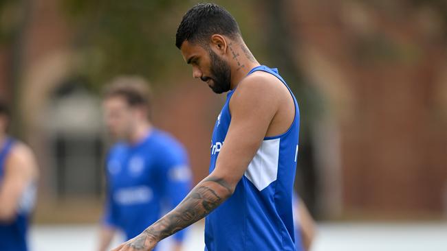 He popped up at the AFL training session on Thursday to meet his player sponsor who was visiting from Tasmania. Picture: Morgan Hancock / Getty Images