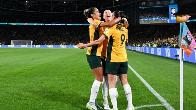 Matildas 16 强对阵丹麦的比赛吸引了数百万澳大利亚人观看。图片来源：Steven Markham/Icon Sportswire via Getty Images