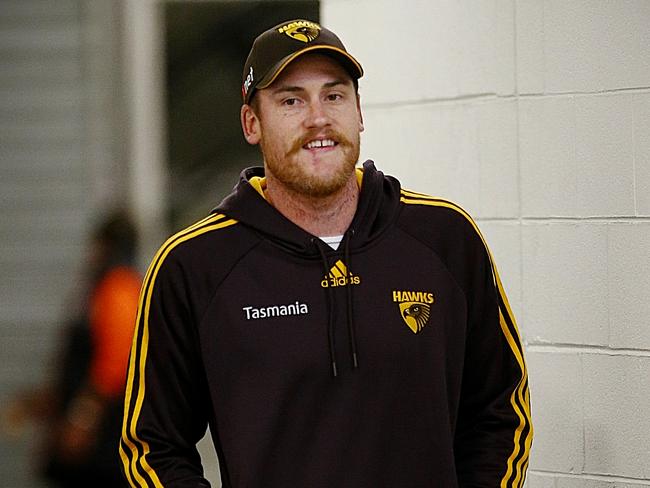 Jarryd Roughead was smiling in the rooms before the game. Picture: Wayne Ludbey