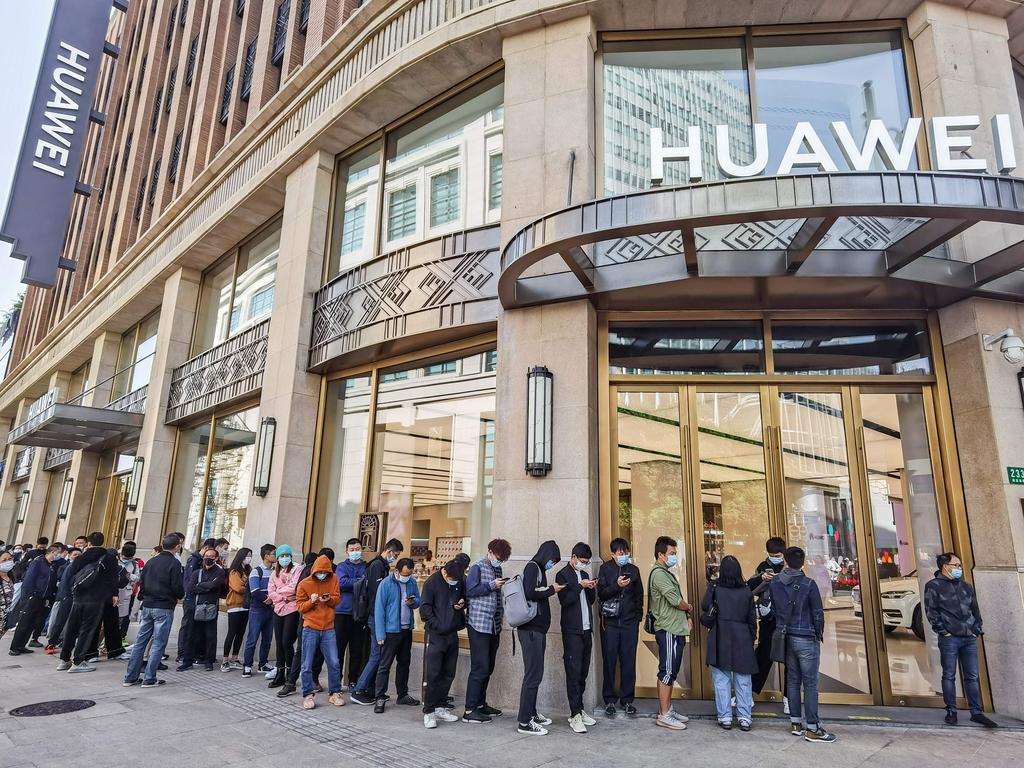 Huawei’s flagship store in Shanghai. Picture: STR/AFP