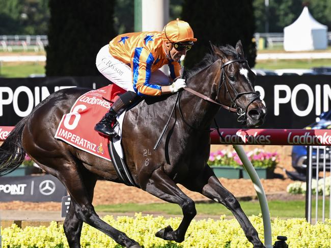 Imperatriz ridden by Opie Bosson wins the Ladbrokes Manikato Stakes at Moonee Valley Racecourse on October 28, 2023 in Moonee Ponds, Australia. (Photo by Reg Ryan/Racing Photos via Getty Images)