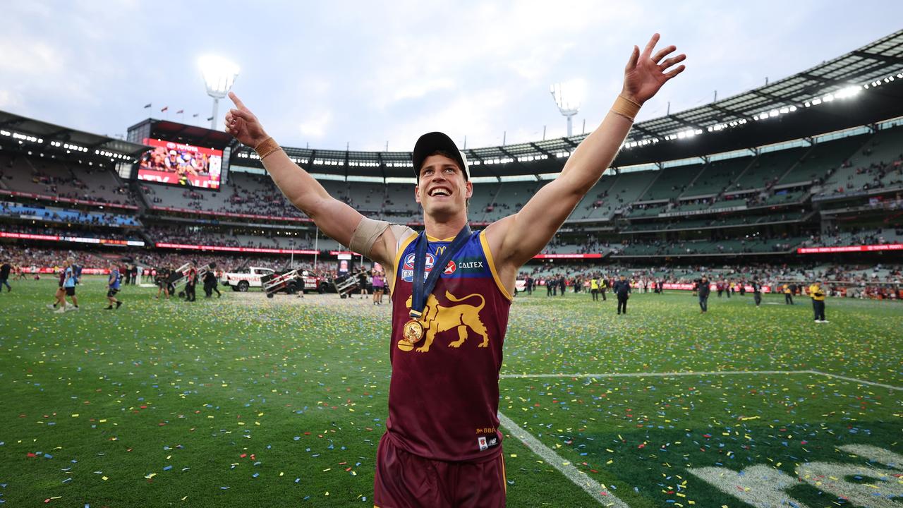 MELBOURNE, AUSTRALIA - SEPTEMBER 28: Jarrod Berry of the Lions celebrate after the Lions defeated the Swans during the AFL Grand Final match between Sydney Swans and Brisbane Lions at Melbourne Cricket Ground, on September 28, 2024, in Melbourne, Australia. (Photo by Robert Cianflone/AFL Photos via Getty Images)