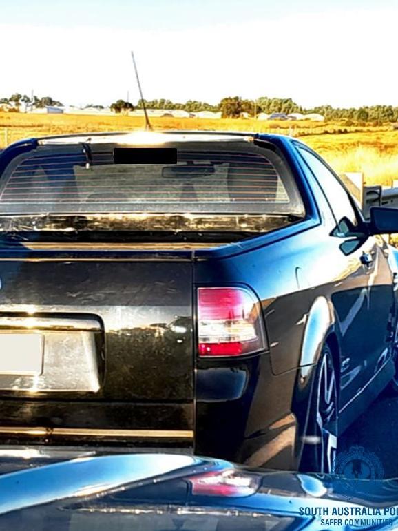 The black Holden ute was located 2km further along after the gearbox blew up. Picture: SA Police