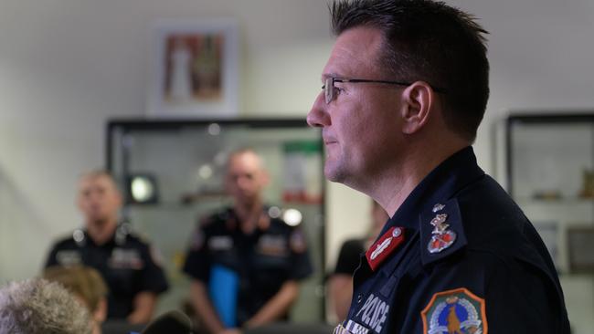 Police Commissioner Reece Kershaw addresses the media during a press conference in Darwin. Picture: AAP