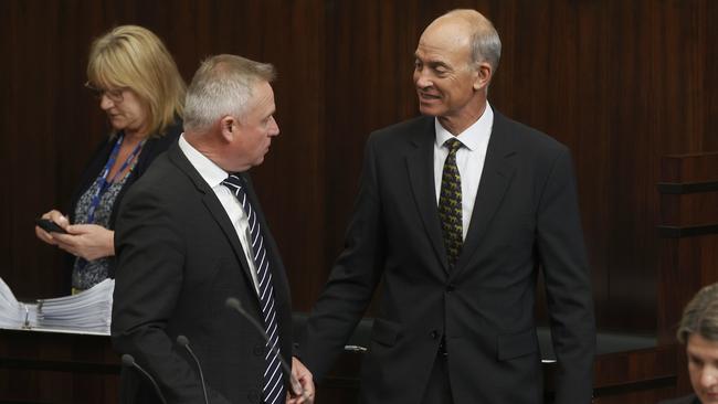 Premier Jeremy Rockliff and new deputy premier Guy Barnett. Return to the House of Assembly question time. Picture: Nikki Davis-Jones