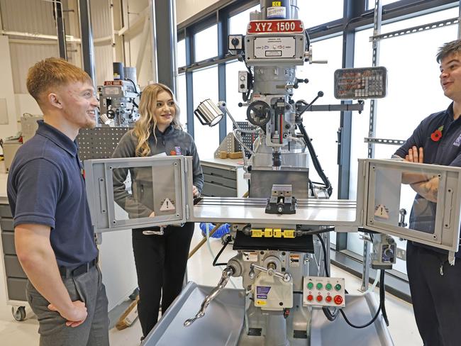 Apprentices Maxwell Count, Cora Jenkins-Cook and Bradley Vickeryat the Rolls Royce manufacturing site. Picture by Nigel Howard /Nigel Howard Media