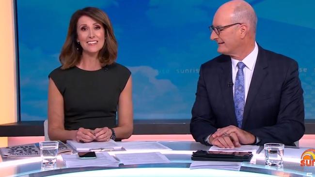 Natalie Barr with David Koch on her first day hosting Sunrise.