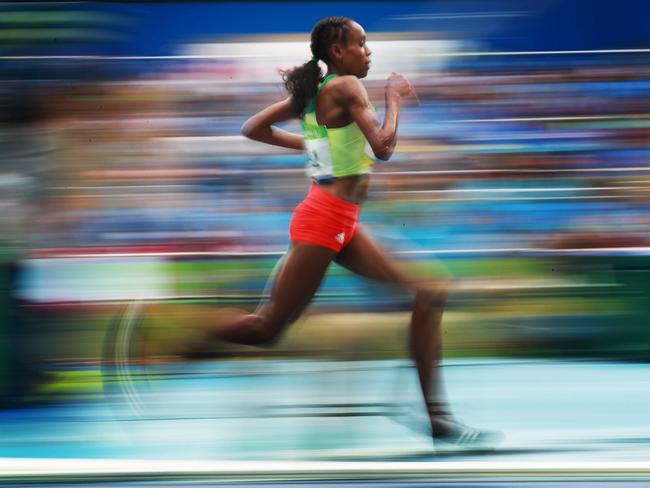 Almaz Ayana of Ethiopa set a World Record of 29:17.45 in the Women's 10000m Final on day 1 of the Athletics at the Rio 2016 Olympic Games. Picture: Phil Hillyard