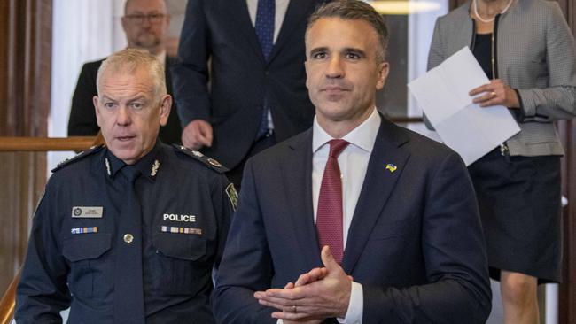 Police Commissioner Grant Stevens with Premier Peter Malinauskas. Picture: NCA NewsWire / Naomi Jellicoe