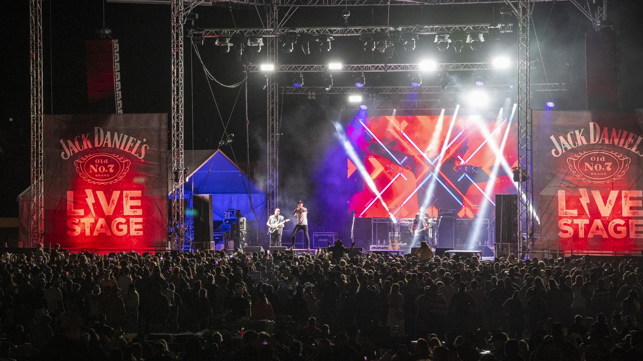 Casey Barnes performs in front of a massive crowd at Meatstock 2024 at Toowoomba Showgrounds, Saturday, March 9, 2024. Picture: Kevin Farmer