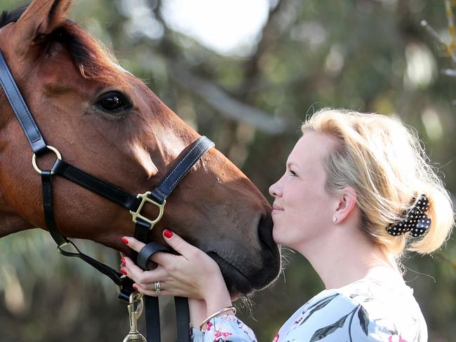 04/10/2017 Trainer Amy Johnston and  Skyfire at her property in Mornington. Picture: David Geraghty / The Australian.