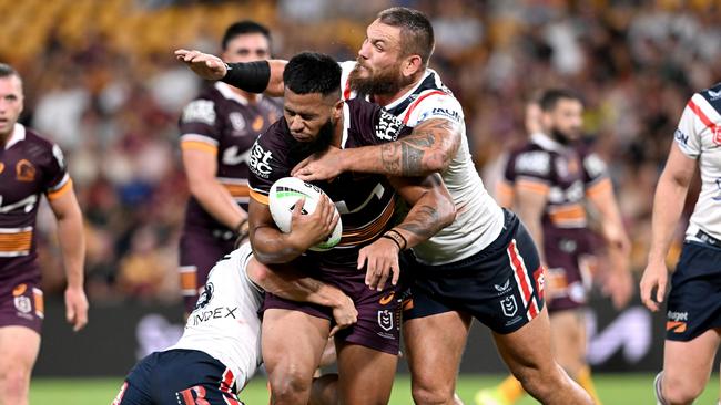 Payne Haas led the Broncos’ pack. Picture: Bradley Kanaris/Getty Images