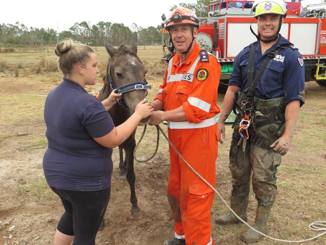 Deputy controller David King of Hawkesbury SES and senior firefighter Mark Ellam from Blacktown Fire and Rescue with Matilda. Picture: Fire and Rescue NSW