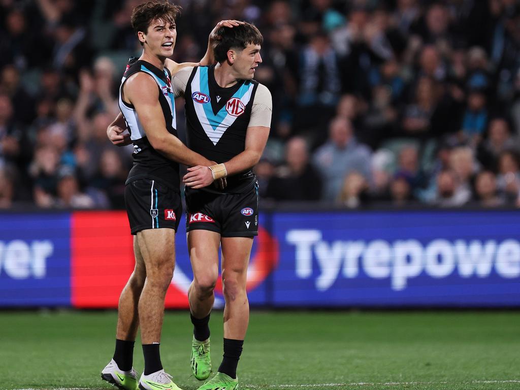 Rozee with fellow Power young gun, Zak Butters. Picture: James Elsby/AFL Photos via Getty Images