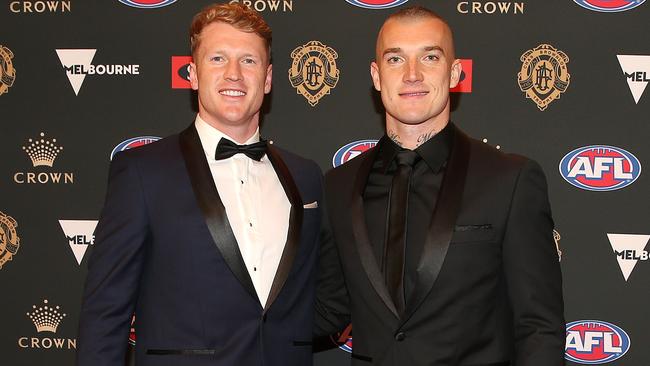 Dustin Martin and Josh Caddy at the Brownlow in 2018. Picture: Michael Klein