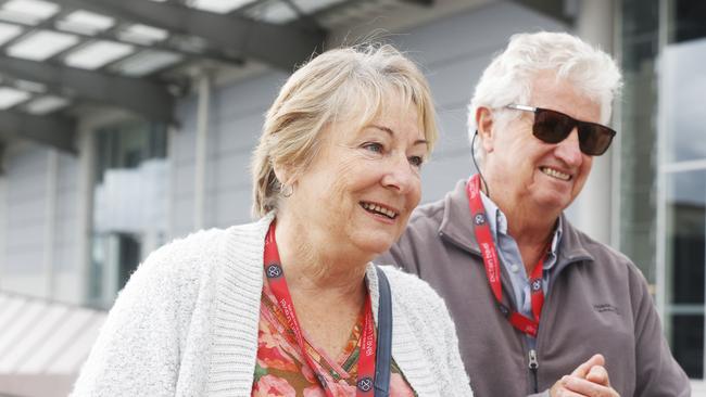 Julie Rowe from Western Australia who was one of the first off the ship and was celebrating her 45th wedding anniversary on the cruise with husband John. Picture: Nikki Davis-Jones