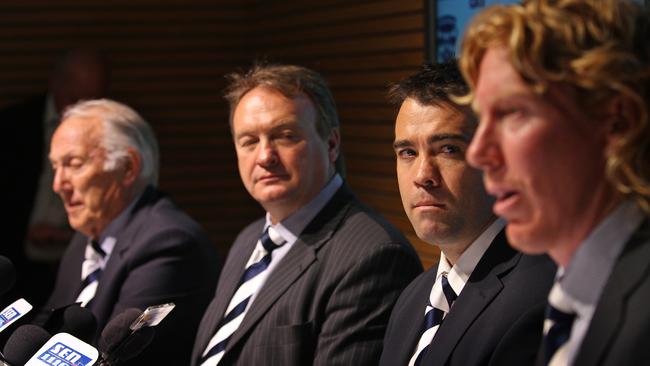 Chris Scott is announced as Geelong's new coach alongside Frank Costa, Brian Cook and Cameron Ling.