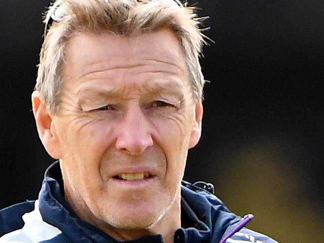 Melbourne Storm head coach Craig Bellamy is seen during a training session at the Holden Centre in Melbourne, Tuesday, September 24, 2019. The Storm take on the Roosters this Saturday in the NRL Preliminary final. (AAP Image/James Ross) NO ARCHIVING