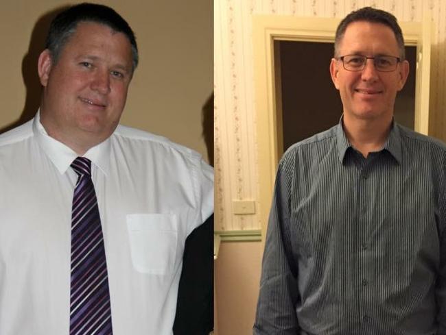 Mark Haldane, 50, before his bariatric surgery (left) and afterwards (right).