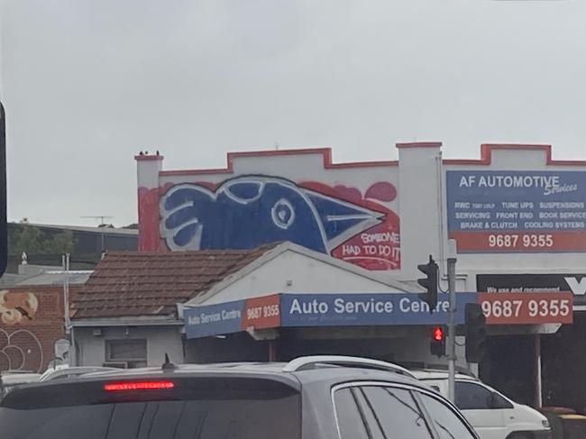 Pam the Bird had the decency to blend into the AF Automotive building on Napier St in Footscray.