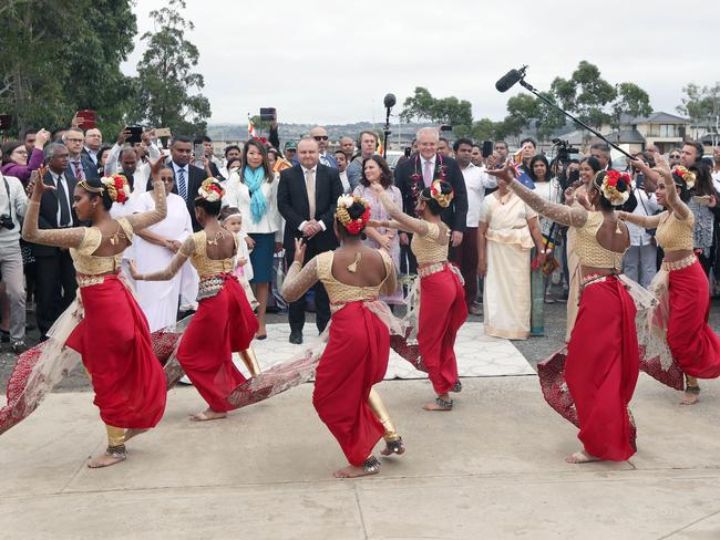 Prime Minister Scott Morrison and his wife Jenny during a visit to the Berwick Temple in Melbourne. Picture Gary Ramage