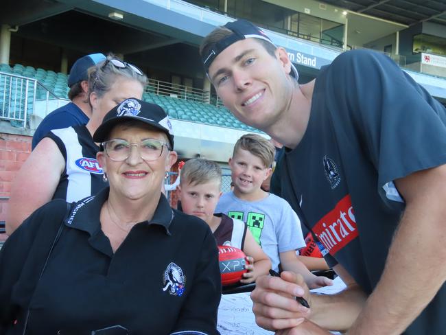 Rosanne Goodrick with Collingwood player Mason Cox. Picture: Jon Tuxworth