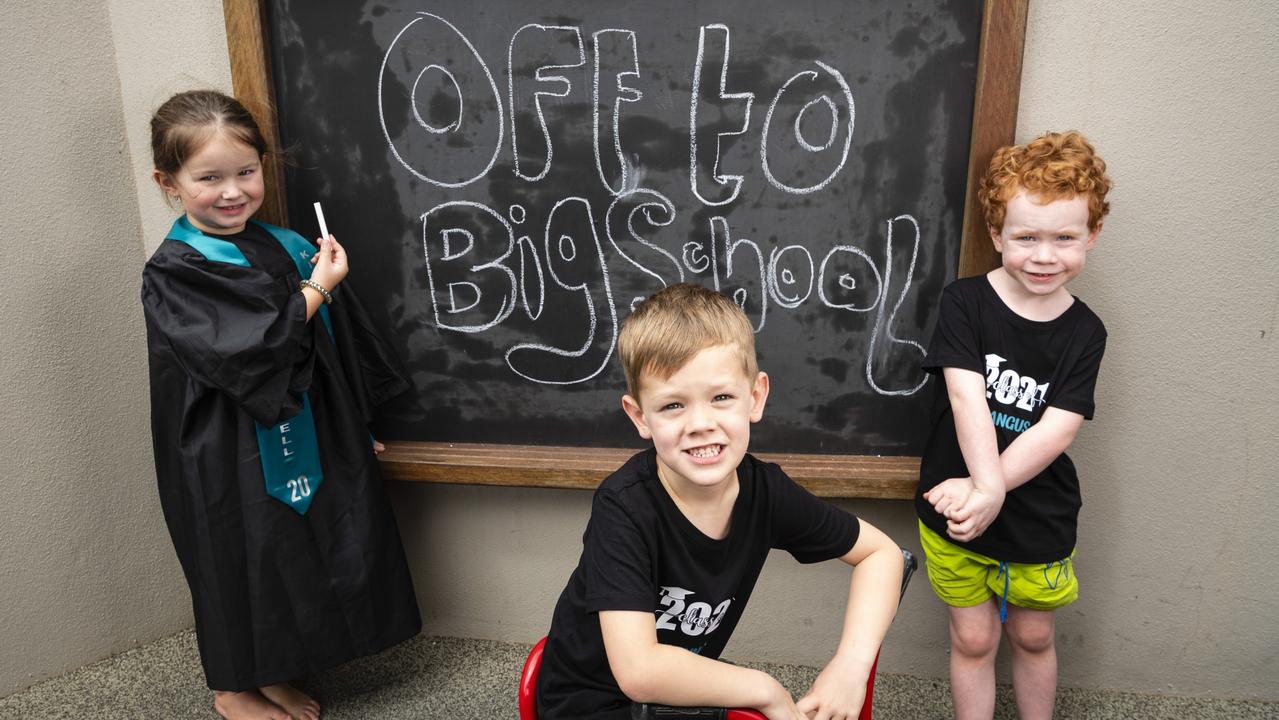 Rylee Bainbridge, Lennox Jones (centre) and Angus Ward are ready for big school as they graduate from the pre-prep group at Springs Early Education on Jewell, Monday, November 29, 2021. Picture: Kevin Farmer