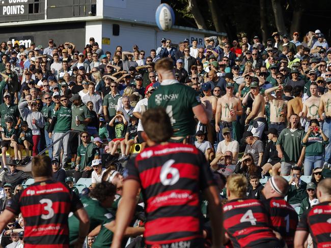 Fans watch the Randwick v Northern Suburbs 2023 Shute Shield grand final at Leichhardt Oval. Picture: Karen Watson